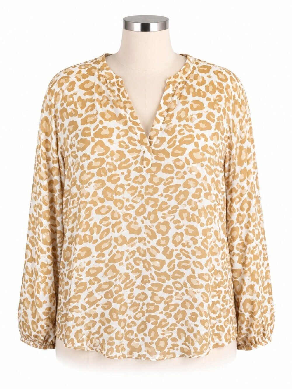 Torrid Tan Leopard Print Long Sleeve Georgette Popover Top Sz 2X Casual Career